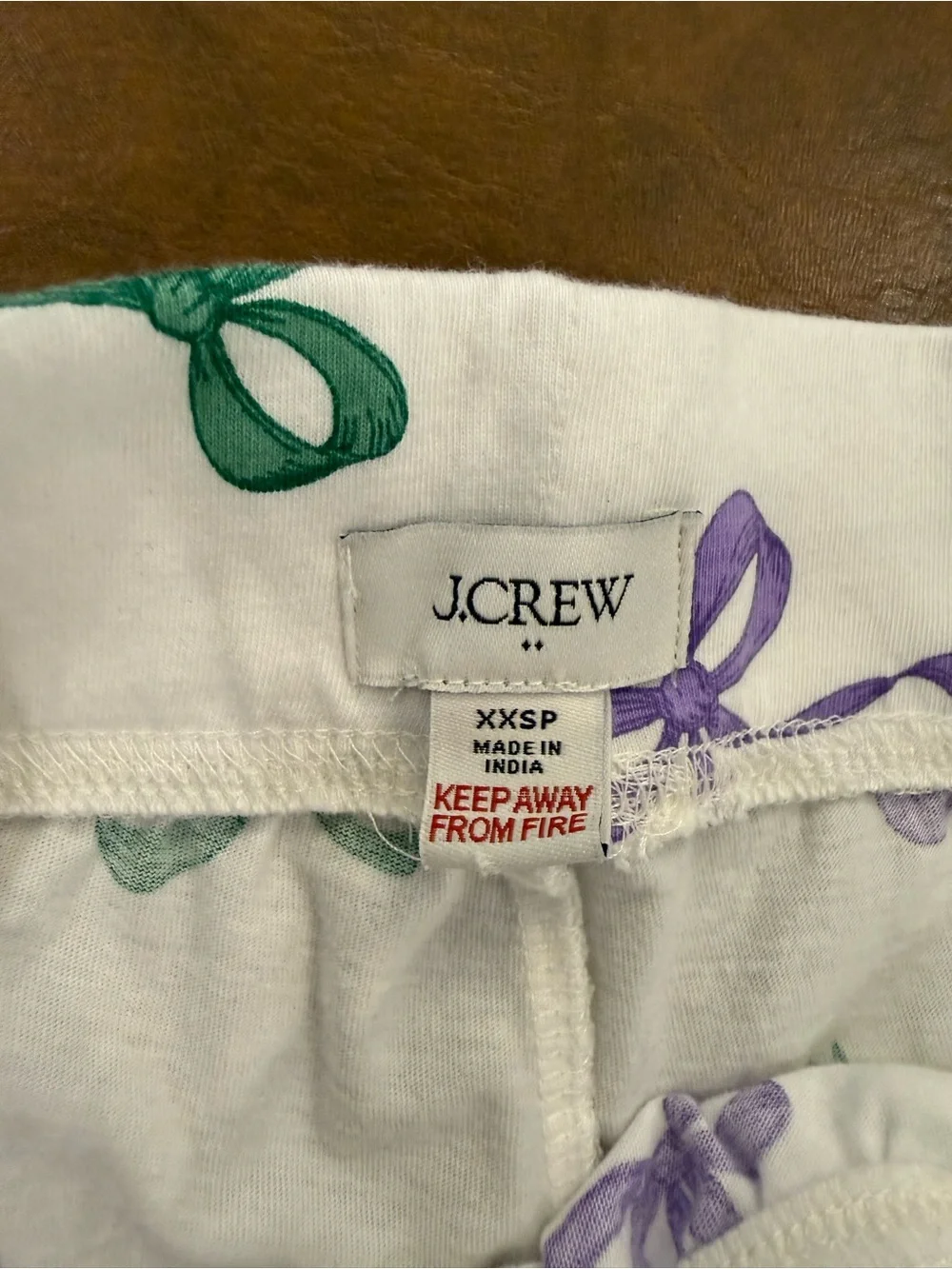J.Crew White Pajama Pants with Purple & Green Bow Print Size XXS Petite